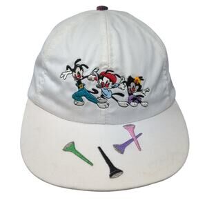 Animaniacs Fitted Hat White One Size Embroidered Plaid Stretch Vintage USA